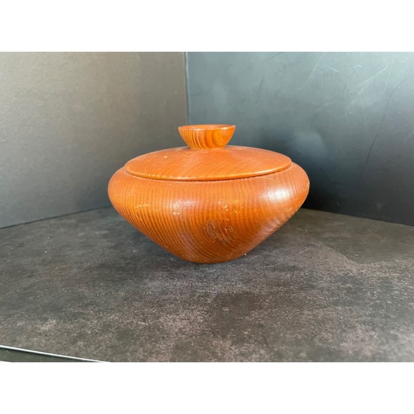 Vintage Fischer Wismar Turned Wood Lidded Bowl Mid Century Modern German Decor - Picture 6 of 12